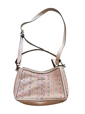 Guess Multicolor Logo Crossbody Bag with White Strap